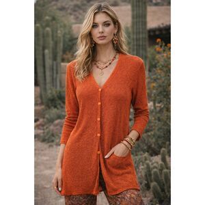 HARARI Orange Pullover Cardigan Sweater Top  Women's Size Medium